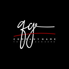 QG signature initials. Handwritten logo vector template with red underline. Hand drawn Calligraphy lettering Vector illustration.