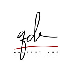 QD signature initials. Handwritten logo vector template with red underline. Hand drawn Calligraphy lettering Vector illustration.