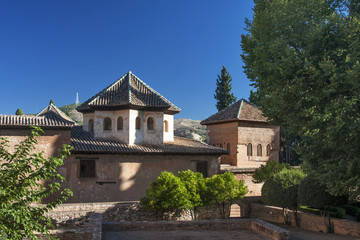 Fototapeta na wymiar Alhambra fortress among green trees