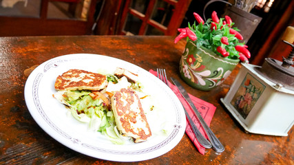 Salad on a restaurant table