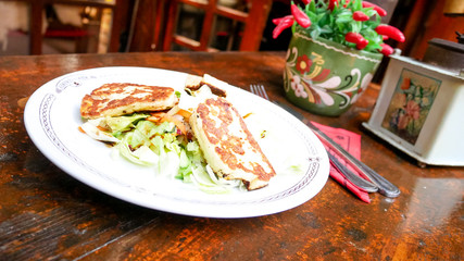 Salad on a restaurant table