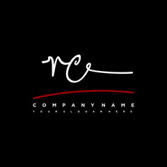 RC signature initials. Handwritten logo vector template with red underline. Hand drawn Calligraphy lettering Vector illustration.