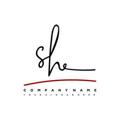 SH signature initials. Handwritten logo vector template with red underline. Hand drawn Calligraphy lettering Vector illustration.