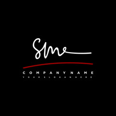 SM signature initials. Handwritten logo vector template with red underline. Hand drawn Calligraphy lettering Vector illustration.