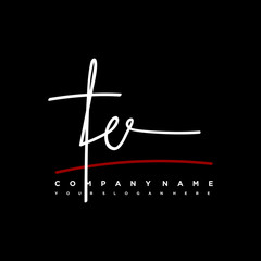 TE signature initials. Handwritten logo vector template with red underline. Hand drawn Calligraphy lettering Vector illustration.