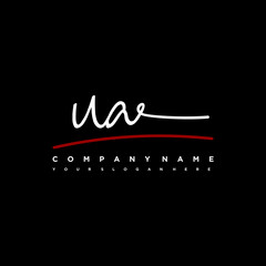 UA signature initials. Handwritten logo vector template with red underline. Hand drawn Calligraphy lettering Vector illustration.
