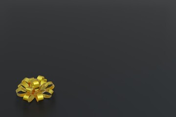 golden bow ribbon on black background, with copy space, 3D rendering