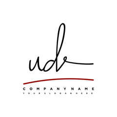 UD signature initials. Handwritten logo vector template with red underline. Hand drawn Calligraphy lettering Vector illustration.
