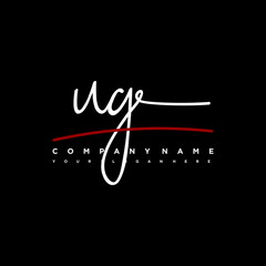 UG signature initials. Handwritten logo vector template with red underline. Hand drawn Calligraphy lettering Vector illustration.