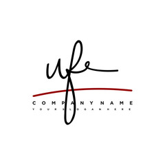 UF signature initials. Handwritten logo vector template with red underline. Hand drawn Calligraphy lettering Vector illustration.