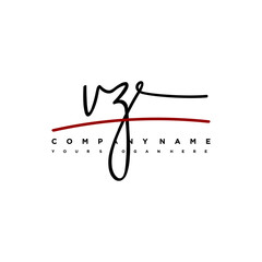 VZ signature initials. Handwritten logo vector template with red underline. Hand drawn Calligraphy lettering Vector illustration.