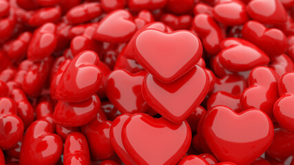 Glossy shiny Valentine hearts background.  Computer rendered illustration.
