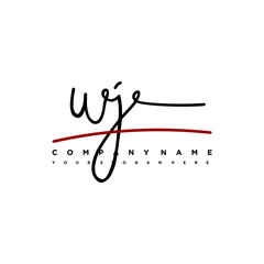 WJ signature initials. Handwritten logo vector template with red underline. Hand drawn Calligraphy lettering Vector illustration.