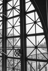 View from a window on Ellis Island to the statue of liberty New York