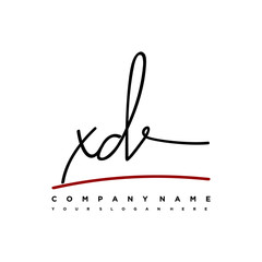 XD signature initials. Handwritten logo vector template with red underline. Hand drawn Calligraphy lettering Vector illustration.