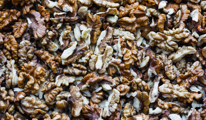 peeled walnuts laid out on the table
