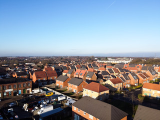 Aerial Houses Residential British England Drone Above View Summer Blue Sky Estate Agent
