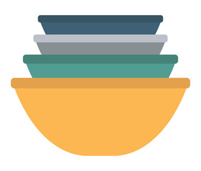 Ceramic earthenware flower pots, food bowls in stack isolated. Vector clay pots flat style kitchen utensils. Household crockery, terracotta pottery