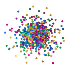 A heap of colorful confetti isolated on white background.