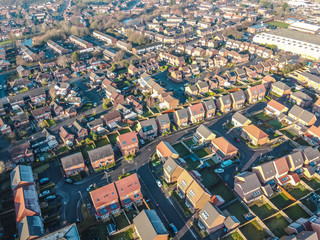 Aerial Houses Residential British England Drone Above View Summer Blue Sky Estate Agent