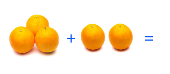 Sumas y operaciones matemáticas sencillas con naranjas