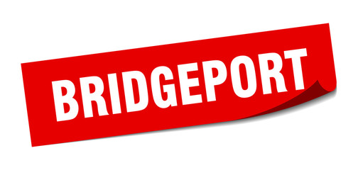 Bridgeport sticker. Bridgeport red square peeler sign