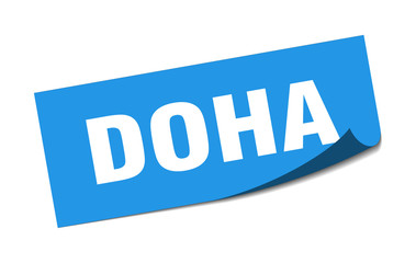 Doha sticker. Doha blue square peeler sign