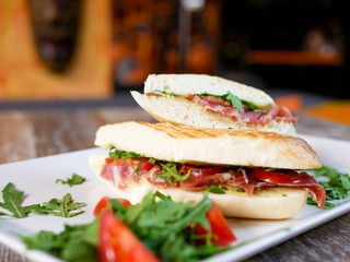 Sandwich on a restaurant table
