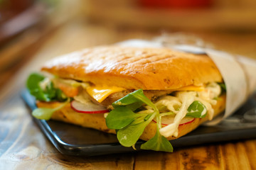 Sandwich on a restaurant table