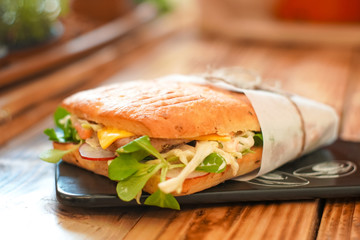 Sandwich on a restaurant table