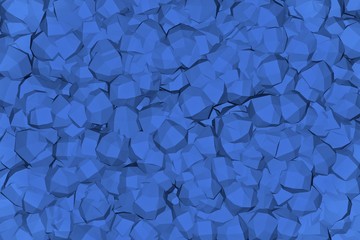 3d rendering. Background image. An array of blue polygons of the same size, located at different levels, decorated with bubble. Texture, 3d panel, render.