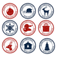 Merry Christmasand Happy New Year set dirty post stamp icon