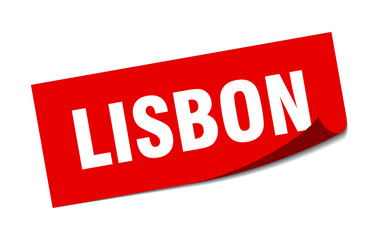 Lisbon sticker. Lisbon red square peeler sign