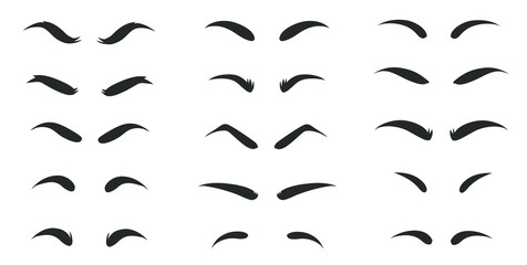 Eyebrows shapes Set. Eyebrow shapes. Various types of eyebrows. Makeup tips. Classic type and different thickness of brows.