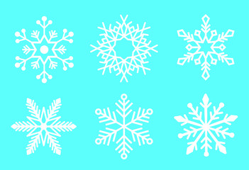 Simple design holiday snowflakes isolate on blue background. Vector illustration. 