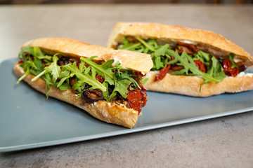 Sandwich on a restaurant table