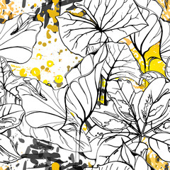 Floral Black and White Trends Artistic Watercolor.