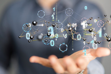 Business Man Hand Writing Social Network