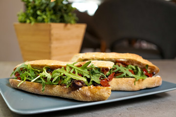 Sandwich on a restaurant table