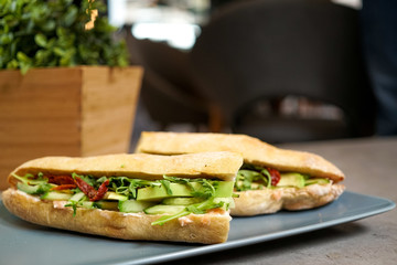 Sandwich on a restaurant table