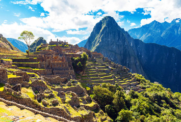 View of the ancient city of Machu Picchu, Peru.