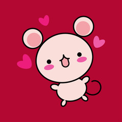 Cute Kawaii Mouse. Chinese symbol 2020 new year. Vector illustration for web design or print.