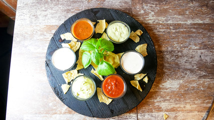 Sauce on a restaurant table