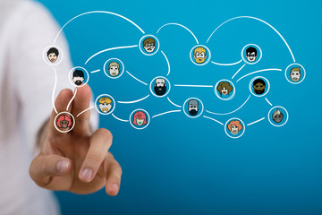 touching flying network sphere 3D rendering - Bilder