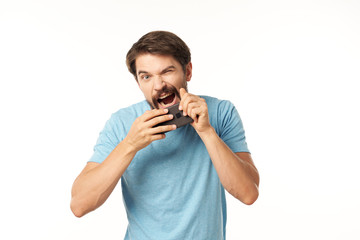 man eating pizza