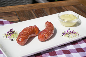 Sausage on a restaurant table