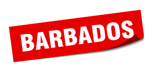 Barbados sticker. Barbados red square peeler sign