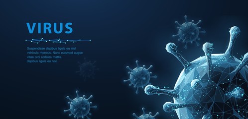 Virus. Abstract vector 3d viral microbe isolated on blue background. Allergy bacteria, medical healthcare, microbiology concept. - obrazy, fototapety, plakaty