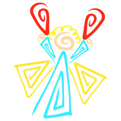 Cute angel with two halves of the heart in the hands