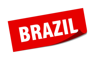 Brazil sticker. Brazil red square peeler sign